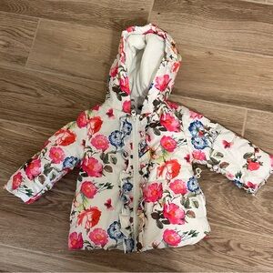 Rothschild Baby Girls Ruffle Jacket White Pink Floral Winter Coat Size 12 Mos
